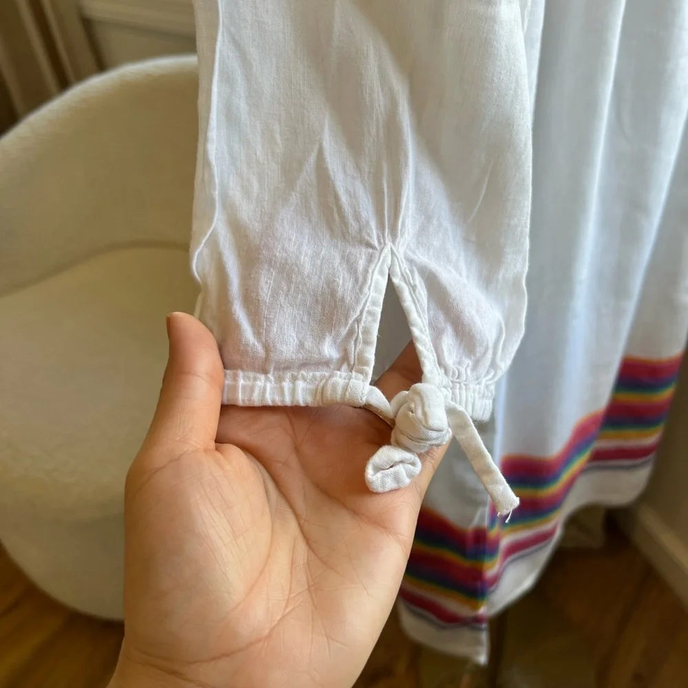 J Crew Linen Midi Dress White Rainbow Stripe | Large - Picture 7 of 10